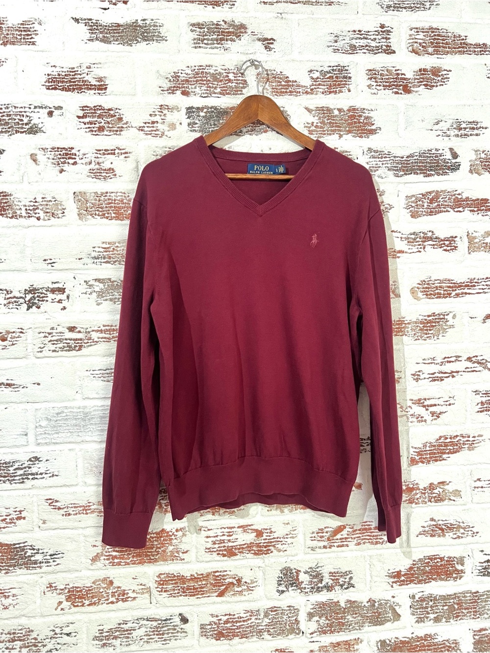 Polo Ralph Lauren Sweater Pima Cotton V-Neck Burgundy Maroon Preppy Men’s L
